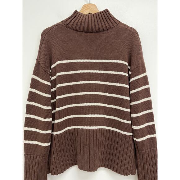GAP Oversized 24/7 Split-Hem Mockneck Cotton Chunky Knit Stripe Sweater XS - Picture 11 of 12